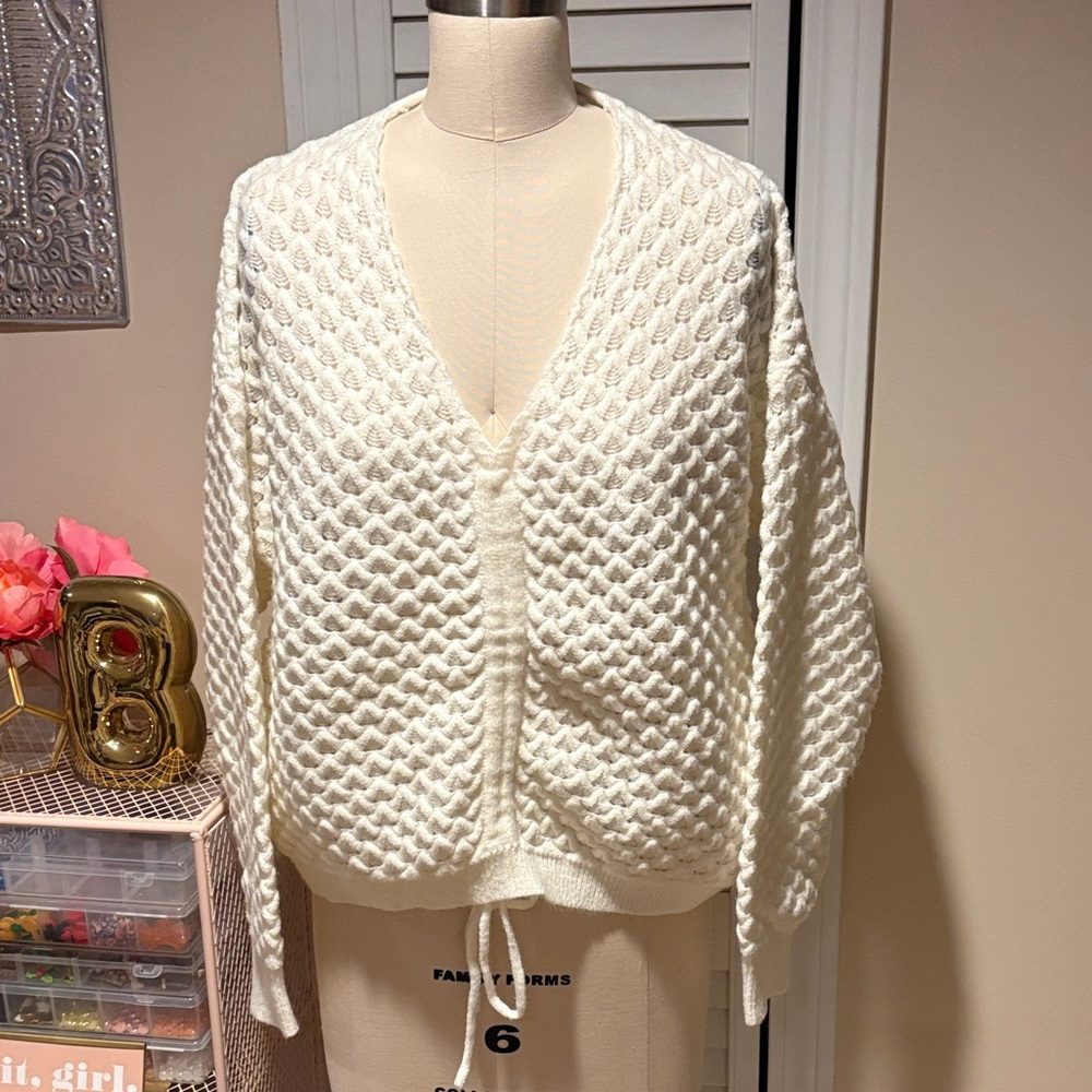Molly Bracken Cream Knit pullover sweater with CF tie detail
